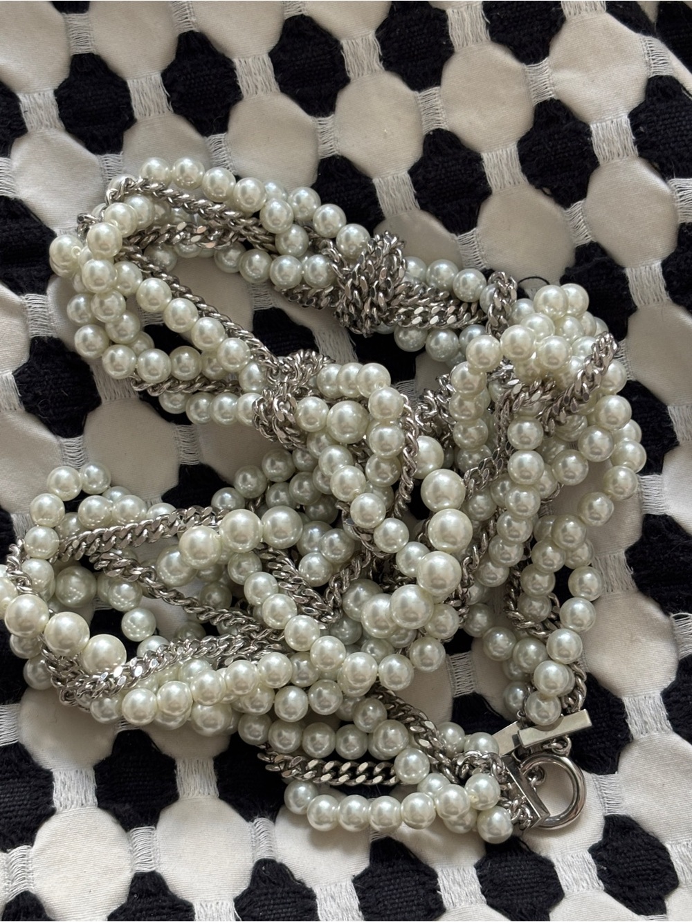 Givenchy White Pearl and Silver Multi-Strand Statement Necklace